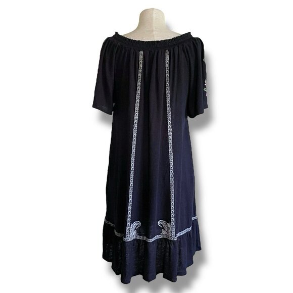 Sundance Womens Floral Path Dress Sz Small Navy Blue Linen Boho Embroidered - Picture 8 of 10